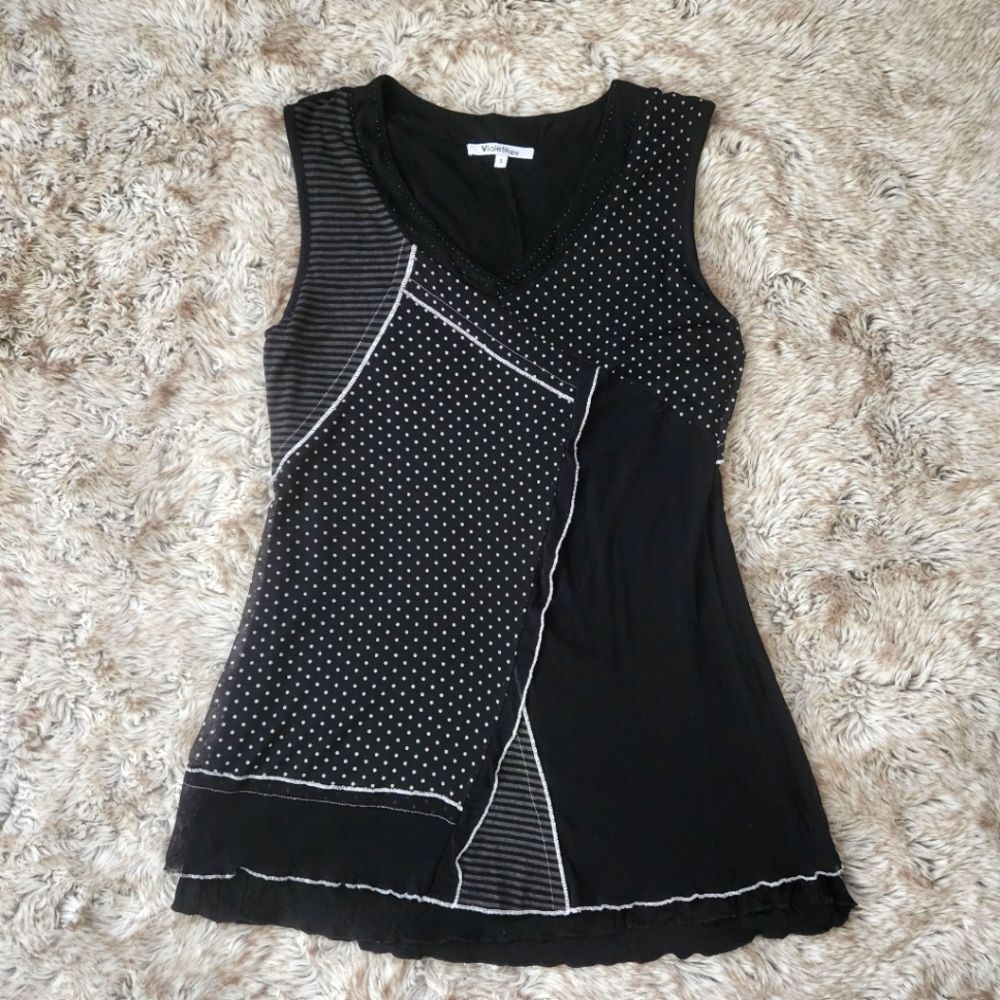 Violet Ruby Patchwork Pattern Mixed‎ Black and White Tunic Tank Top Size Small